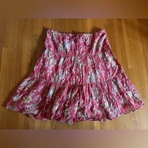 Vtg Y2K Red Floral Fairycore & Boho Drawstring Peasant Skirt, Size XL